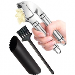 kitchen gadget Stainless Steel Garlic Press Mincer and Crusher with Garlic Peeler