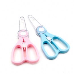 Ceramic Food Scissor Clean Healthy Kitchen Stainless Safety Food Cutter with Plastic Cover Blue