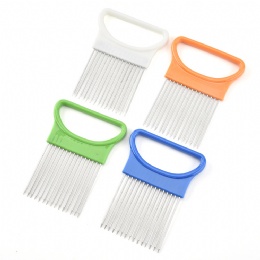 All In One Stainless Steel Cut Onion Holder Meat Fork needle Vegetable Slicer Tomato Cutter