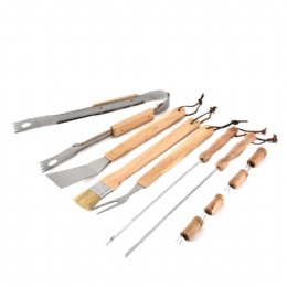 ​10 pcs BBQ set barbecue tool set stainless with wooden handle
