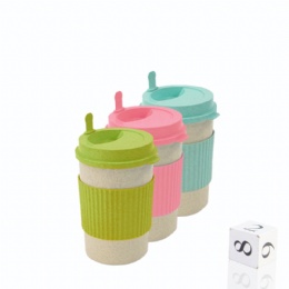 Wheat Straw Coffee Cup 350ML Reusable Coffee Cup With Silicone Sleeve