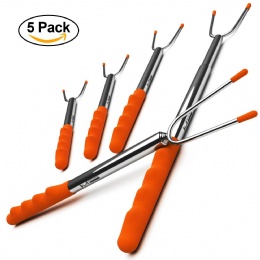 Amazon Hot 5 pcs rubber Handle Marshmallow expandable BBQ skewers set Stainless Steel BBQ Stick Telescoping Roasting Sticks
