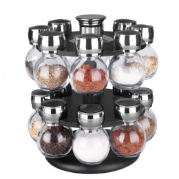 16 Jar Labeled Rotating Spice Rack Jars Rack Glass Seasoning Bottle Seasoning rotatable spice organizer