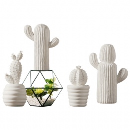 Ceramic Cactus Figurine White cute Minimalist Cactus Statue Porcelian Collectible Art Sculpture Jewelry Holder Centerpiece Ornament for Porch Home Office Decor