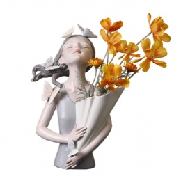 Resin Creative Bouquet Girl Ornaments Sculpture Gift Living Room Flower Arrangement Container Home Decoration Accessories Modern