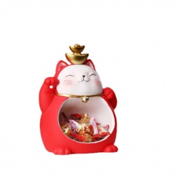 Lucky Cat Figurines Jewelry Key Phone Storage Basket Animal Sculpture Statue Ornament Statue Sculpture for Restaurants Office